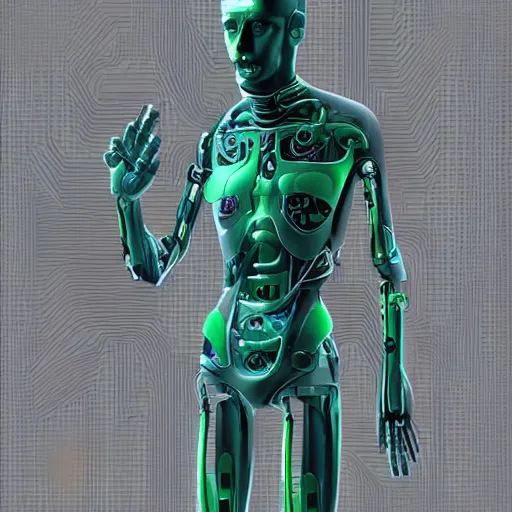 Image similar to as android of the new flesh with invasive cybernetic implants and viral infection, award winning digital art realistic