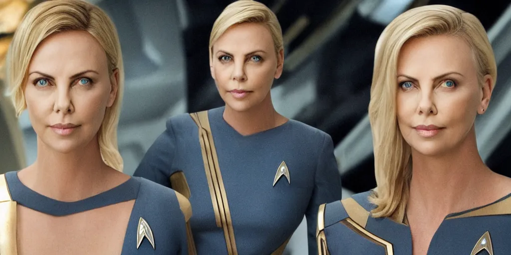 Image similar to Charlize Theron is the captain of the starship Enterprise in the new Star Trek movie