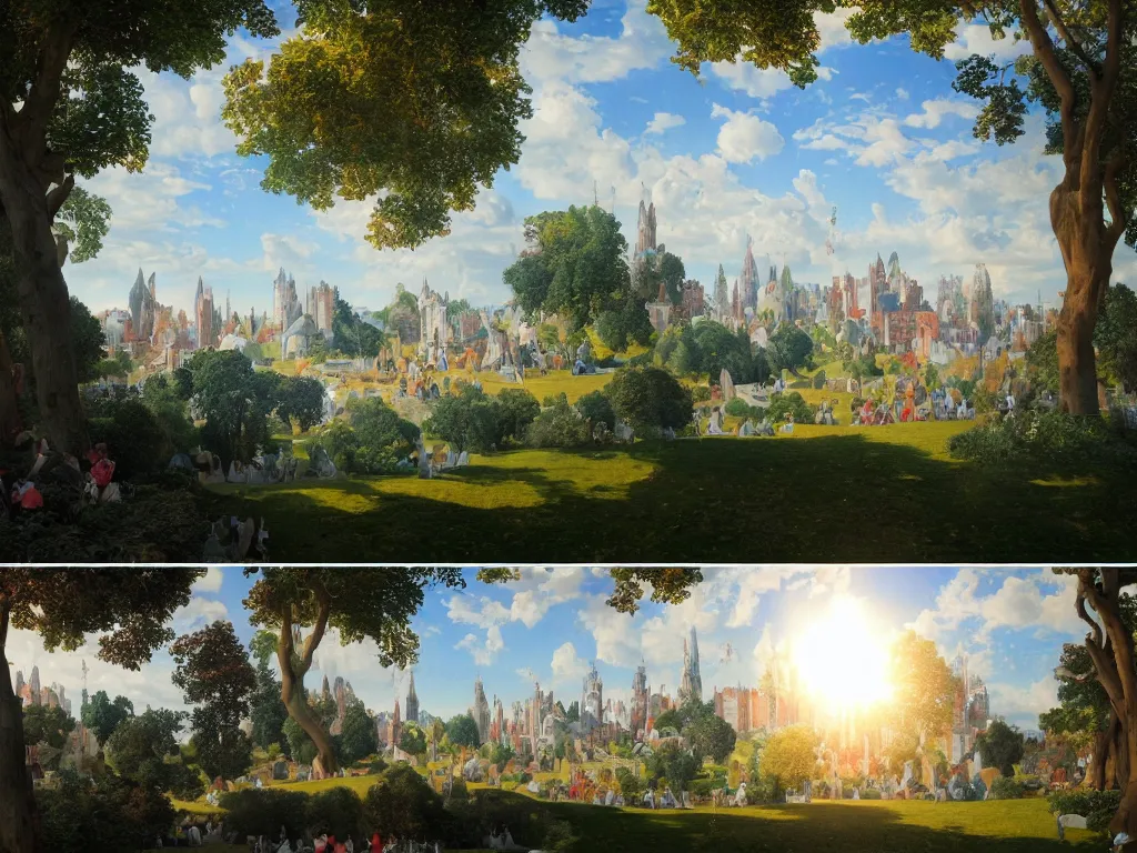 Image similar to 3 d render, sunlight study, the universe is a spheroid region 7 0 5 meters in diameter, art nouveau, by jan brueghel the younger and ( ( ( ( ( lisa frank ) ) ) ) ), 8 k, sharp focus, octane render