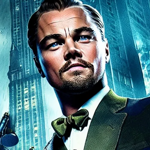 Image similar to movie poster depicting andrew ryan, portrayed by leonardo dicaprio, in a new live - action bioshock movie premiering on netflix