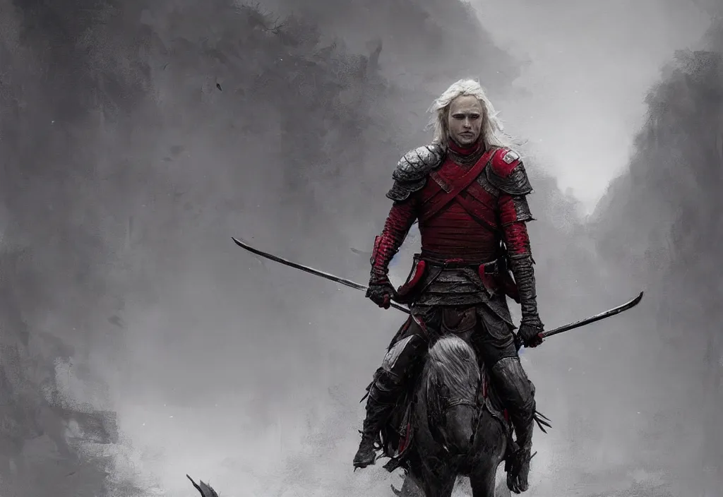 Prompt: rhaegar targaryen, artstation, jakub rozalski, high detail, dramatic lighting