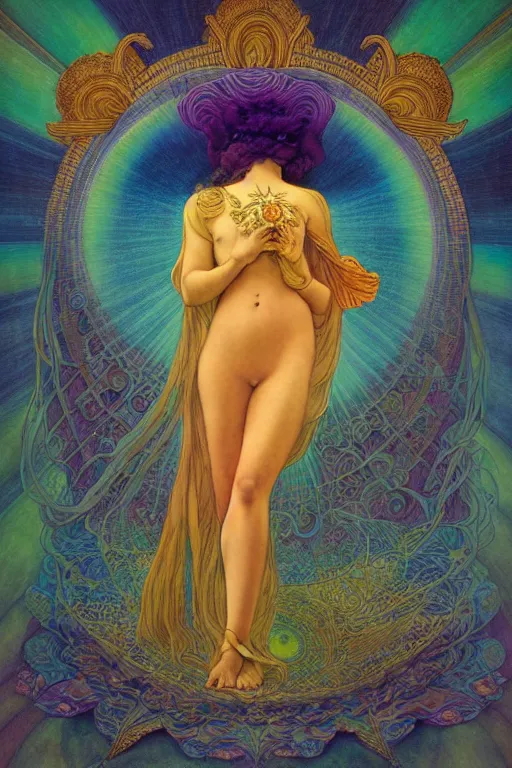 Image similar to beautiful goddess of space and dreams by maxfield parrish, mandala, coherent design, symmetrical, vivid colors, digital watercolor ink illustration painting, complementary color, golden ratio, detailed, sharp lines, sharp focus, intricate, rainbowshift, artgerm, gustave dore, alphonse mucha, octane render