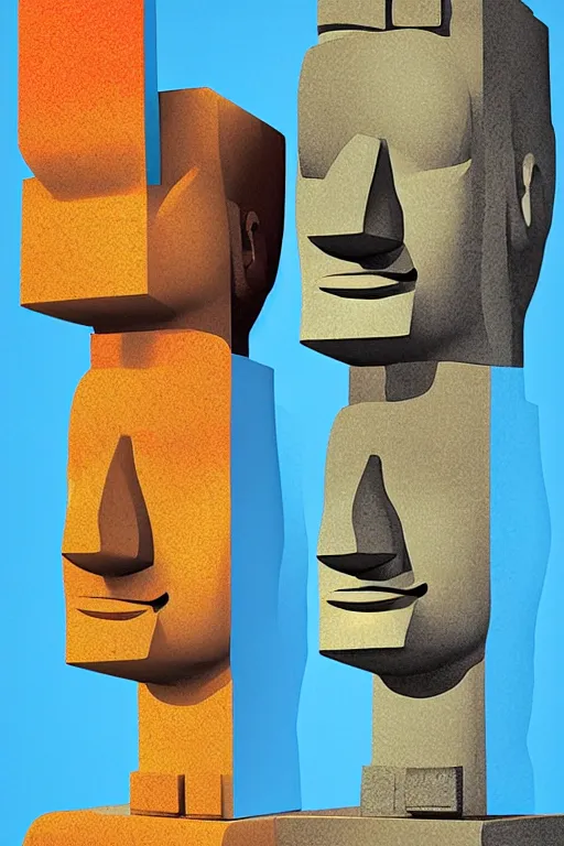 Image similar to cubist moai statue cutout digital illustration cartoon colorful beeple