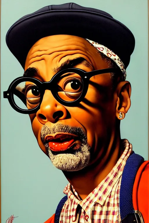 Image similar to spike lee by gil elvgren and norman rockwell and rob gonsalves and hajime sorayama, hyperrealistic, high detail, ultra detailed, highly detailed face, ruffled fabric