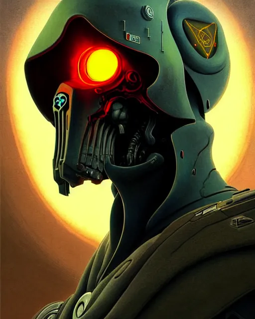 Image similar to reaper from overwatch, character portrait, portrait, close up, concept art, intricate details, highly detailed, vintage sci - fi poster, retro future, in the style of chris foss, rodger dean, moebius, michael whelan, and gustave dore