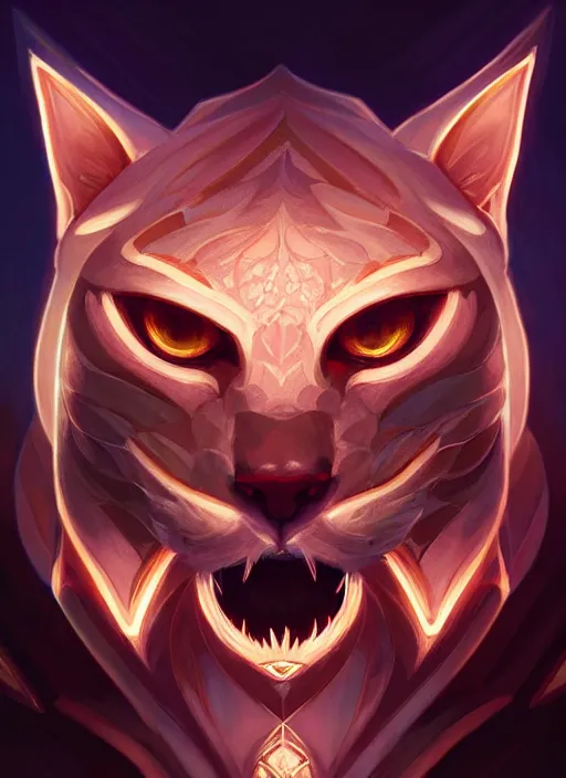 Image similar to symmetry!! portrait of rengar, league of legends, glowing lights!! intricate, elegant, highly detailed, digital painting, artstation, concept art, smooth, sharp focus, illustration, art by artgerm and greg rutkowski and alphonse mucha