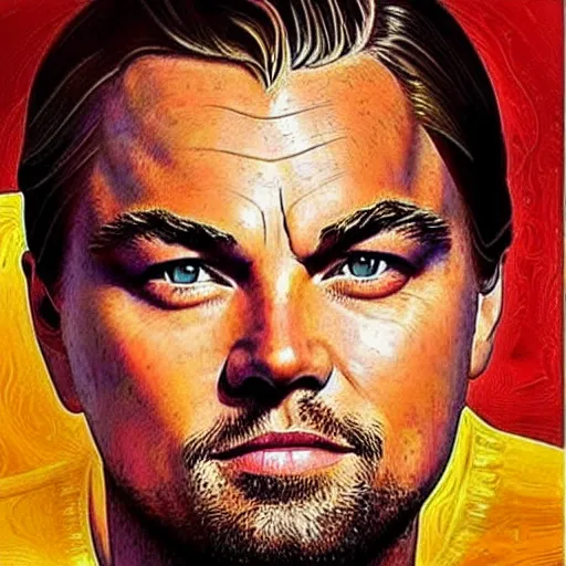 Image similar to “Leonardo DiCaprio, beautiful, golden colors, sharp focus, hyperrealistic impasto”