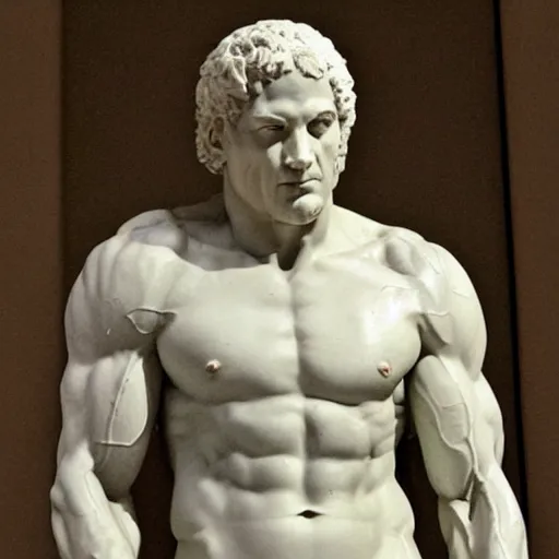 Image similar to benjamin netanyahu as a muscular perfect chiseled marble greek statue, by michelangelo