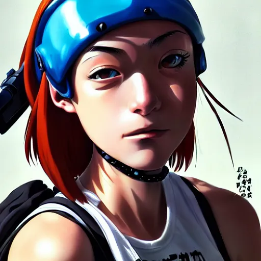 Image similar to tank girl comic art portrait, photo realistic, stylish, highly detailed, digital painting, ghibli masterpiece!, makoto shinkai!, bluth!, fujita goro!, giraud!, ghailan!, akihiko yoshida!, fadeev! 8 k