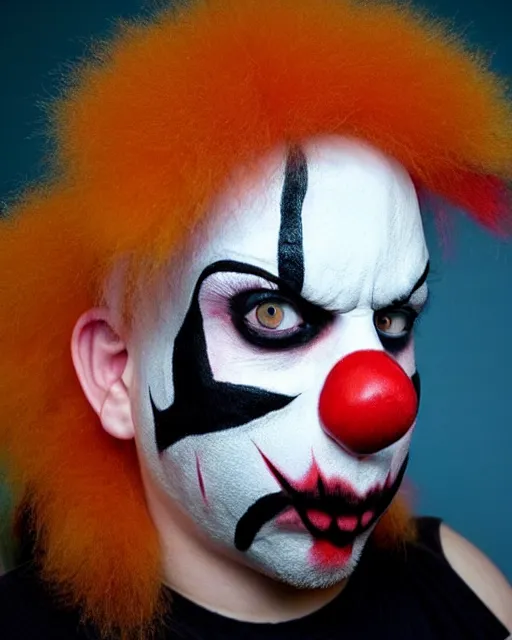 Prompt: a calico critterwith icp juggalo clown make up