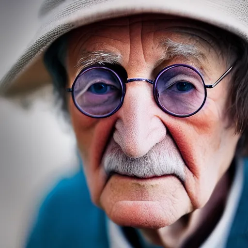 Image similar to old john lennon at age 9 0 years old, color ( sony a 7 r iv, symmetric balance, polarizing filter, photolab, lightroom, 4 k, dolby vision, photography award ), vogue, perfect face