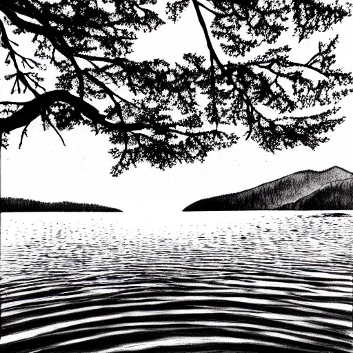 Image similar to zen lake, black ink