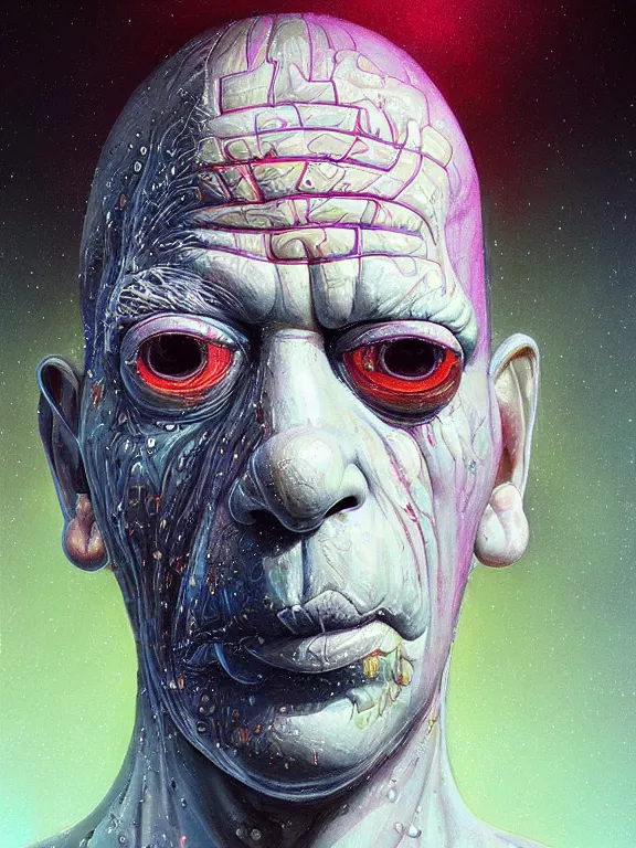 Image similar to art portrait of Homer Simpson,8k,by tristan eaton,Stanley Artgermm,Tom Bagshaw,Greg Rutkowski,Carne Griffiths,trending on DeviantArt,face enhance,hyper detailed,minimalist,cybernetic, android, blade runner,full of colour,