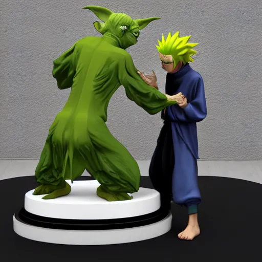 Prompt: 3 d render yoda kissing naruto uzumaki