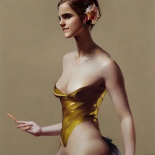 Prompt: beautiful painting portrait of emma watson as venus by leyendecker, detailed, award - winning art, trending on artstation