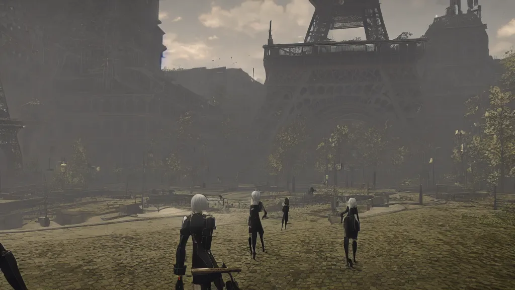 Prompt: Screenshot from Nier Automata, beautiful landscape in Paris