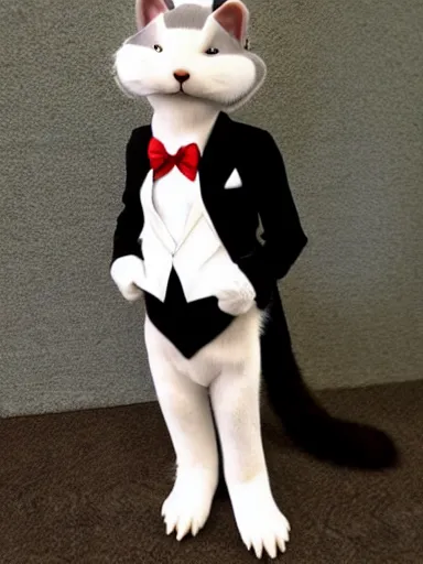 Image similar to furry ferret, anime style, formal suit, full body, disney style