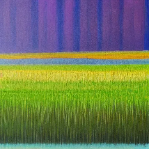 Image similar to abstract painting of a rice paddy, a man farming