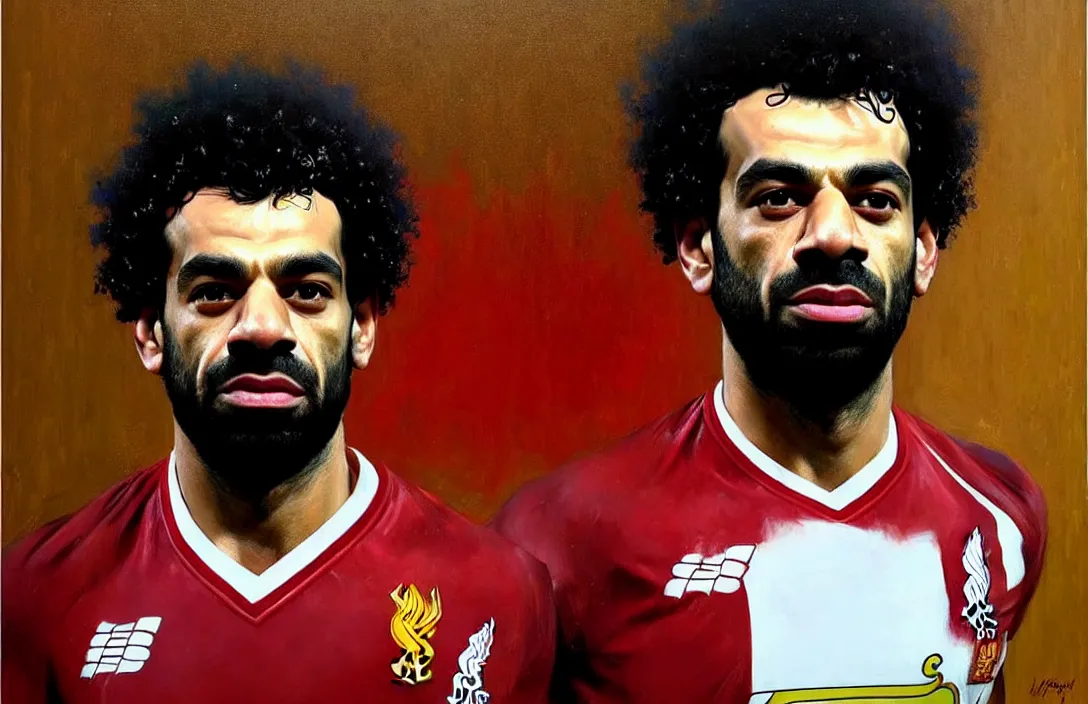 Image similar to portrait of mohamed salah!!!!!!!!!!!!!!!!!!!!!!!!!!!, detailed face, detailed painting,, epic lighting, by ilya repin, phil hale and kent williams