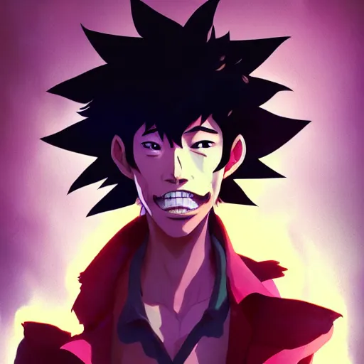 Prompt: crazy asian man as the caracter of cowboy bebop anime by artgrem, greg rutkowski, ross tran, kuvshinov