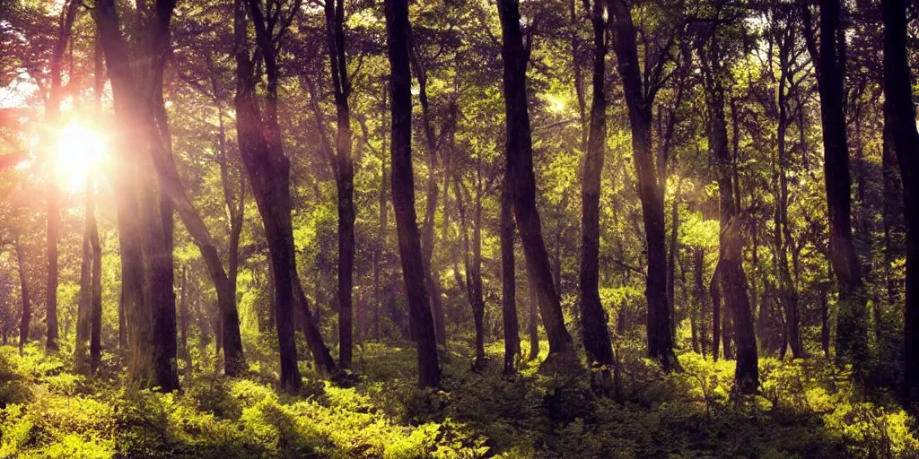 Prompt: A beautiful forest with sunlight