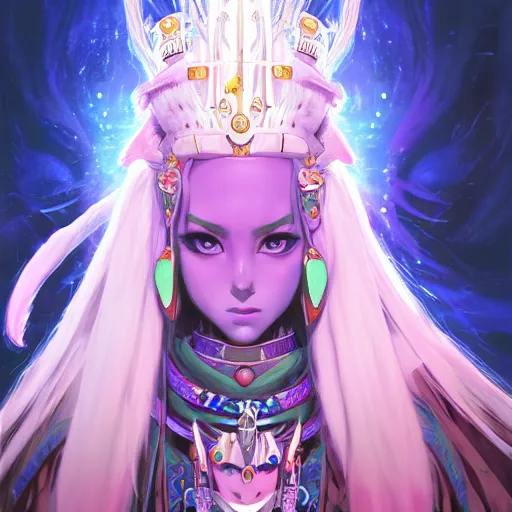 Image similar to anime portrait of a queen as a shaman yedi using dark force to eliminate trump as an anime antagonist by Stanley Artgerm Lau, WLOP, Rossdraws, James Jean, Andrei Riabovitchev, Marc Simonetti, and Sakimichan, trending on artstation