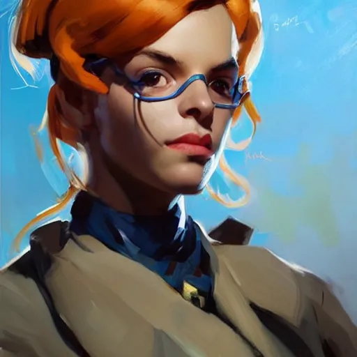 Image similar to greg manchess portrait painting of hermine granger as overwatch character, medium shot, asymmetrical, profile picture, organic painting, sunny day, matte painting, bold shapes, hard edges, street art, trending on artstation, by huang guangjian and gil elvgren and sachin teng