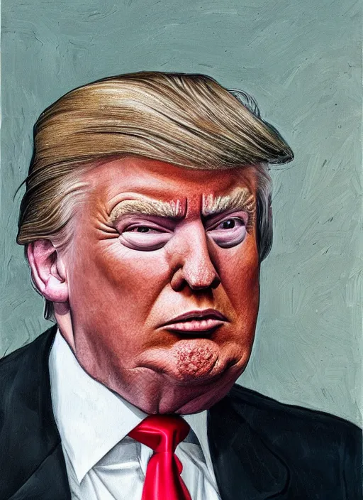 Image similar to Donald Trump, painted by Lucian Freud, highly detailed, 8k