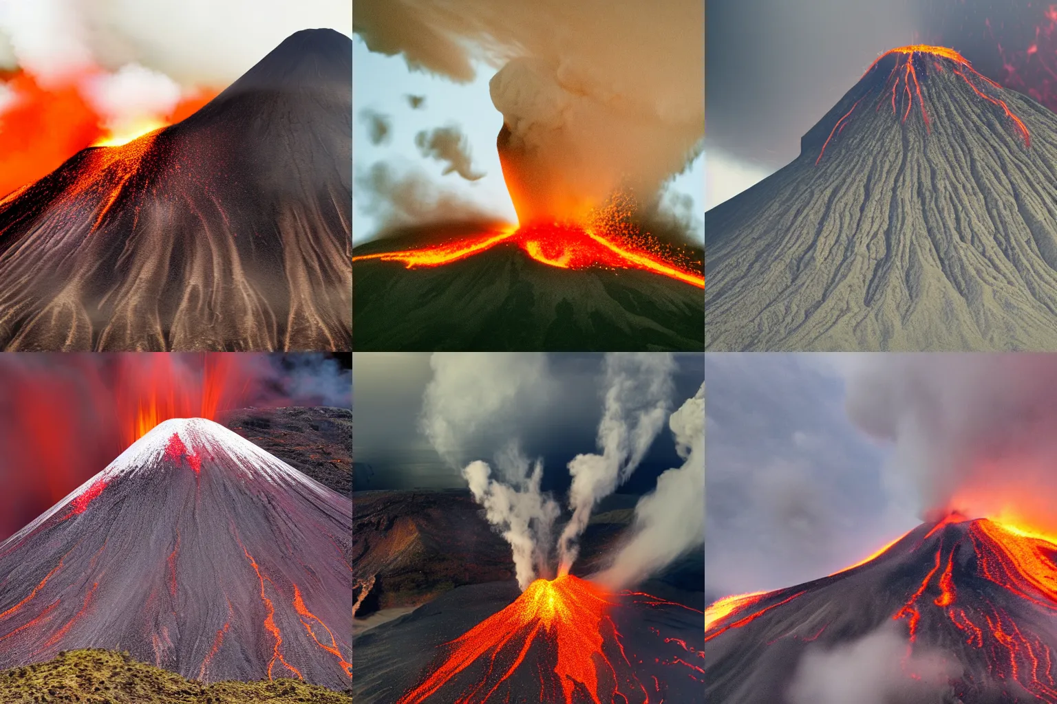 Prompt: tilt shift of a volcano erupting with magma rocks flying into the air