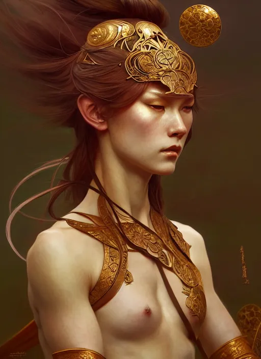 Prompt: organic samurai, diffuse lighting, fantasy, intricate, elegant, highly detailed, lifelike, photorealistic, digital painting, artstation, illustration, concept art, smooth, sharp focus, art by John Collier and Albert Aublet and Krenz Cushart and Artem Demura and Alphonse Mucha