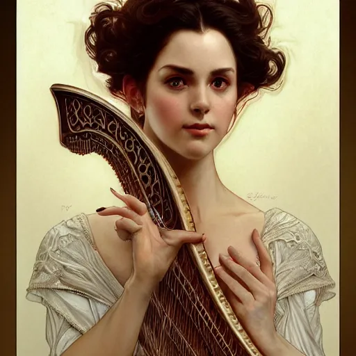 Image similar to a strange harp, d & d, fantasy, intricate, elegant, symmetrical face, highly detailed, digital painting, artstation, concept art, smooth, sharp focus, illustration, art by artgerm and greg rutkowski and alphonse mucha