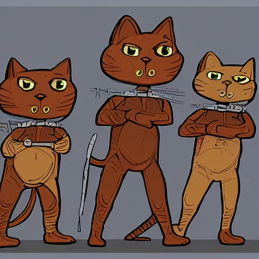 Image similar to three anthropomorphic cat soldiers, artwork by kyle ferrin