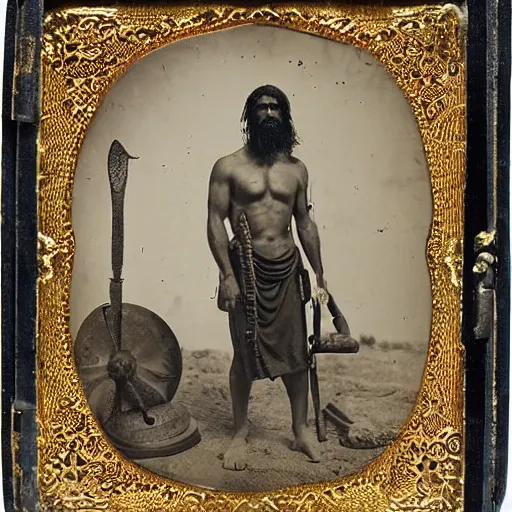 Image similar to spartan man and his helot slave, helot, ancient sparta, daguerreotype photograph, ancient photograph