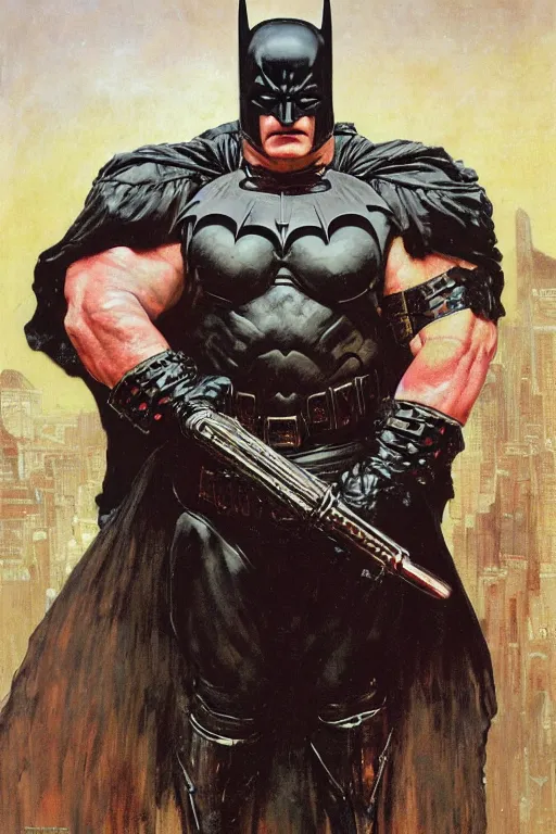 Prompt: full length portrait of hulking brock lesnar as dark evil batman wearing cape and armour, hong kong, painted by lawrence alma tadema, zdzislaw beksinski, norman rockwell, jack kirby, tom lovell, greg staples