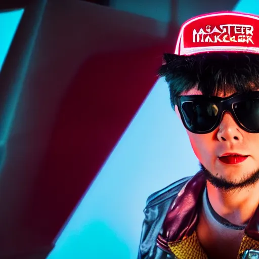 Image similar to Masterhacker from Kung Fury, XF IQ4, 150MP, 50mm, F1.4, ISO 200, 1/160s, natural light