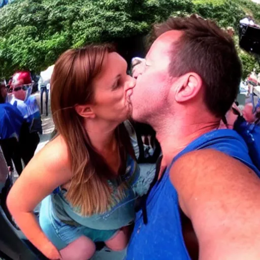 Prompt: gopro wide angle alex jones kissing the camera