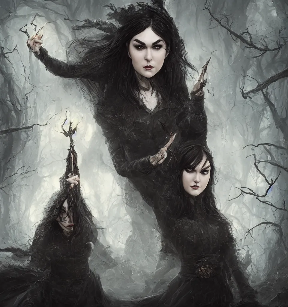 photo-portrait of sasha grey as a fearless witch with