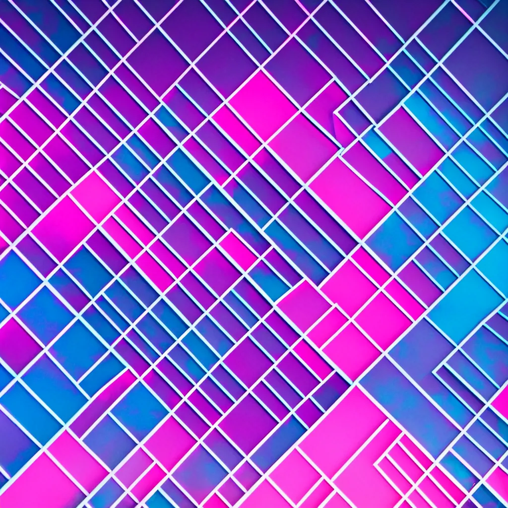 Image similar to photograph of intersecting windows of various colors at night, blue and pink accents, dream-like, hyperbolic geometry, trending on Unsplash, volumetric lighting