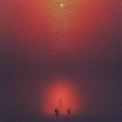 Image similar to effervescence of the raging sorrow, melancholy, please do your best, humanity's last sacrifice, only hope, neo - expressionism, silhouette, atmospheric lighting, glittering, by beksinski, by wong kar wai, by abbas kiarostami, masterpiece, illusion of bent time