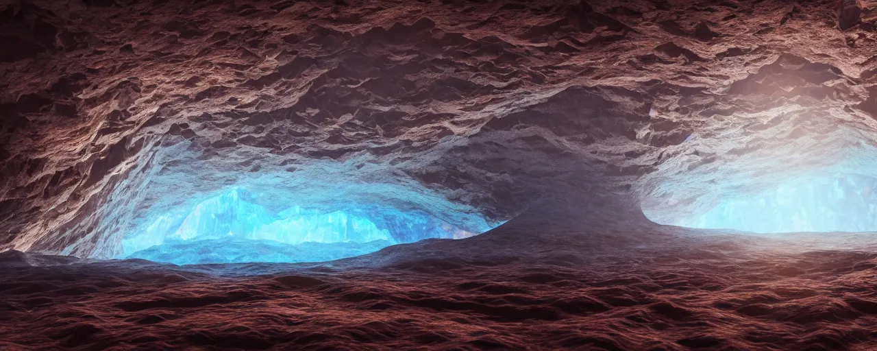 Image similar to An Enormous Opal Cavern Scintillating with Refraction and Glory, Resplendent in Beauty, Octane Render, 8k resolution, Hyperrealism