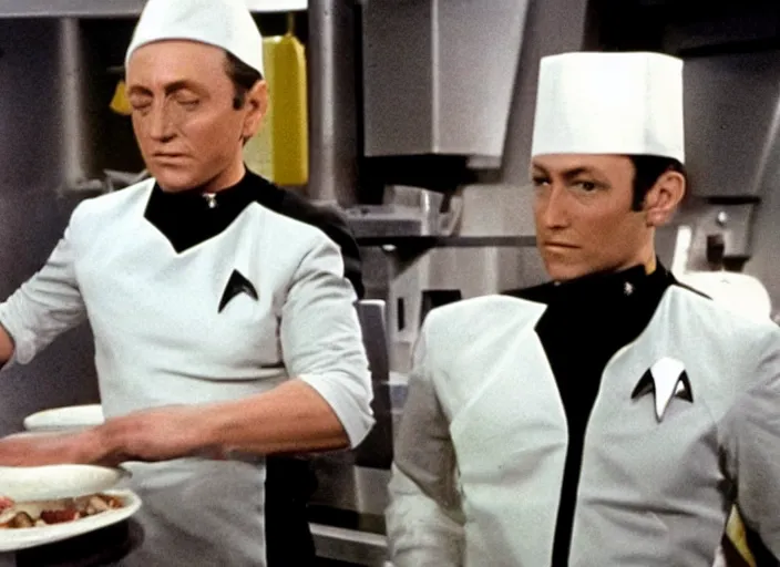 Image similar to film still of Data working as a short order cook in Star Trek the Next Generation