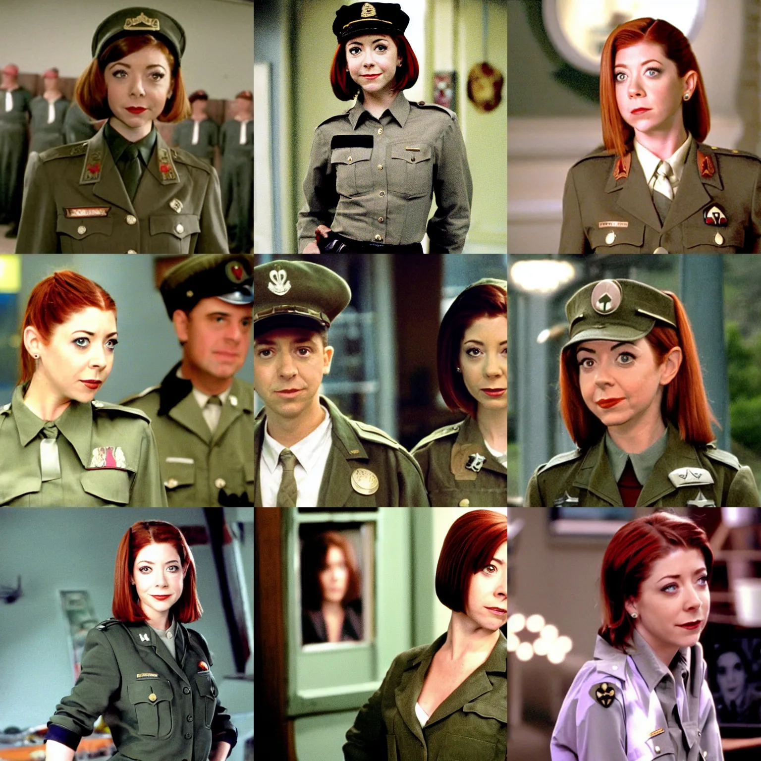 Prompt: Alyson Hannigan/Willow Rosenberg as a ww2 Field Marshal in uniform, tv still from 'Buffy the Vampire Slayer' (1999)