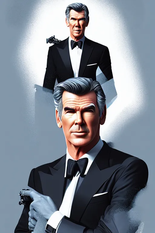 Image similar to Pierce Brosnan as James Bond, digital art by Artgerm and beeple and WLOP