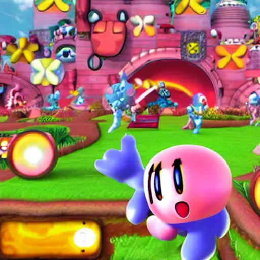 Image similar to kirby with human arms, video game