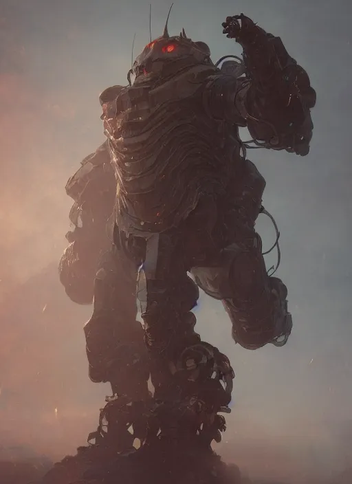 Image similar to a photorealistic dramatic hyperrealistic render of an armored fire golem by wlop, greg rutkowski, alphonse mucha, beautiful dynamic dramatic dark moody lighting, shadows, cinematic atmosphere, artstation, concept design art, octane render, 8 k