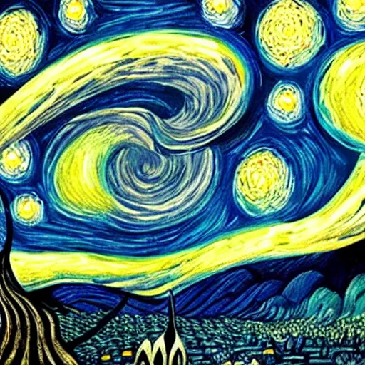 Prompt: starry night by junji ito