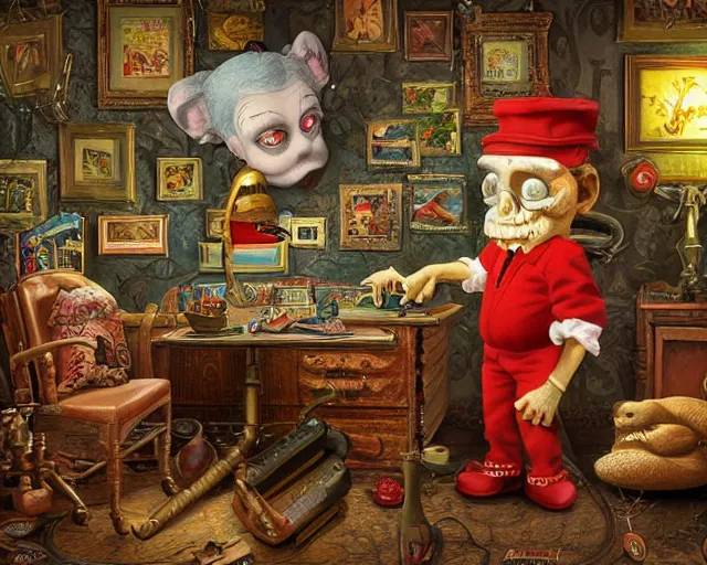 Prompt: robert williams todd schorr mark ryden highly detailed 3 - d environment octane render