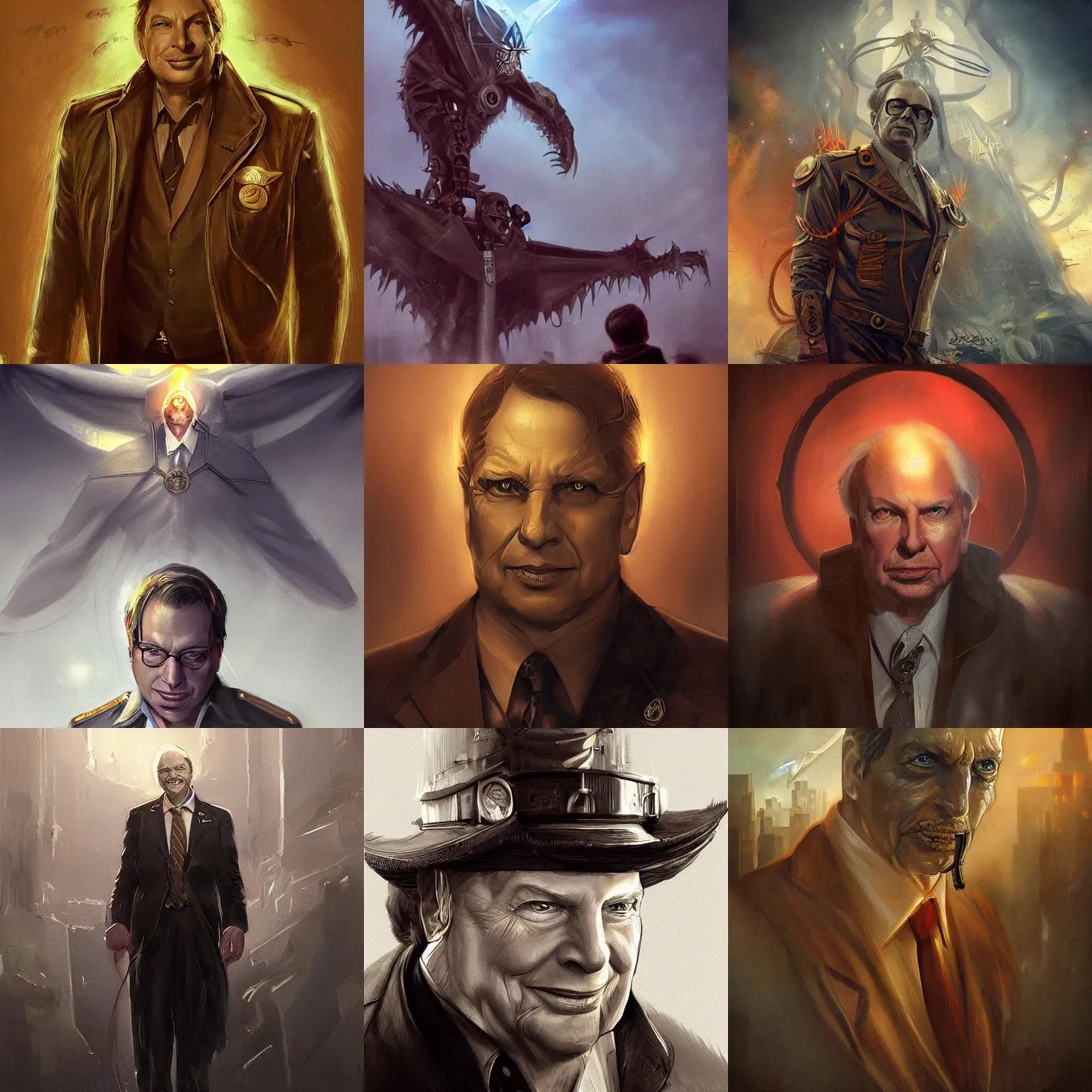 Prompt: scientologist digital art of l. ron hubbard, a scientologist demon greg rutkowski, trending on artstation, favorites on deviantart, steampunk high quality art. artwork masterpieces, award winning