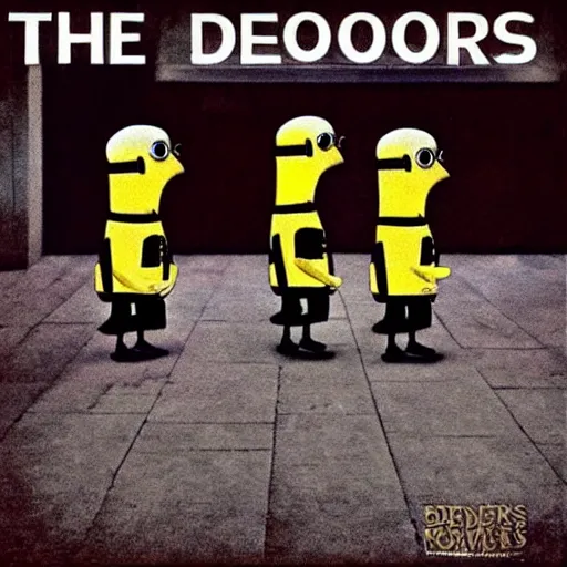 Prompt: the doors self titled album cover but the people have been replaced by minions