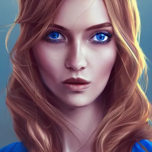 Image similar to portrait of a woman, long blonde hair, blue eyes, white dress, elegant, highly detailed, artstation, concept art, professional illustration,